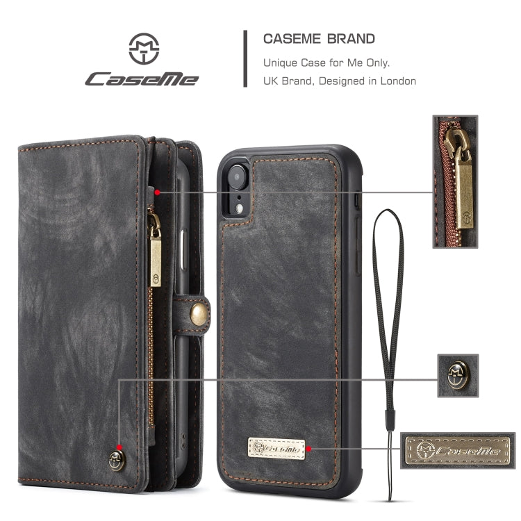Para iPhone XR CaseMe Funda de cuero con tapa horizontal multifuncional desmontable con ranura para tarjetas, soporte, billetera con cremallera y marco de fotos, For iPhone XR, For iPhone  XR