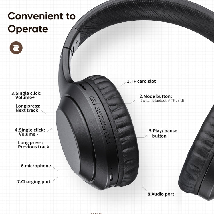 ROCK Space O2 HiFi Bluetooth 5.0 Auriculares inalámbricos con micrófono, compatible con tarjeta TF, Space O2