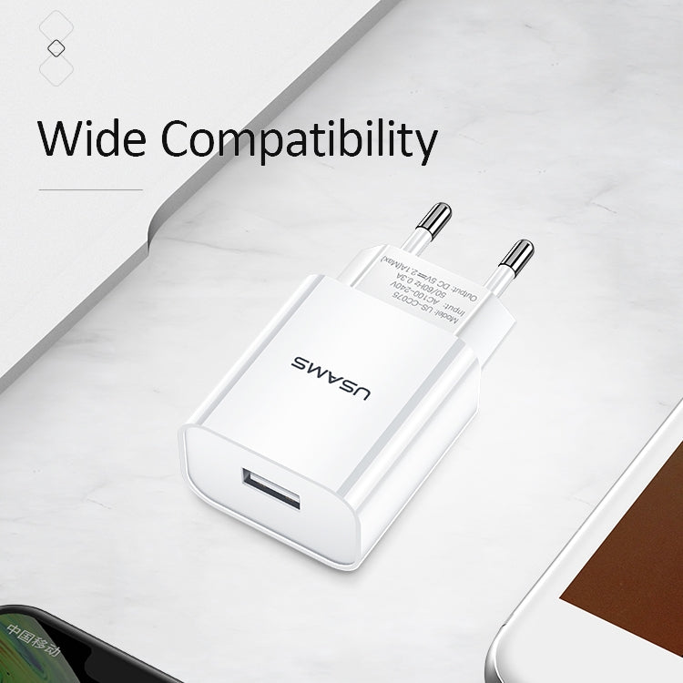 USAMS US-CC075 T18 2.1A Cargador de viaje USB único, enchufe de la UE, EU Plug