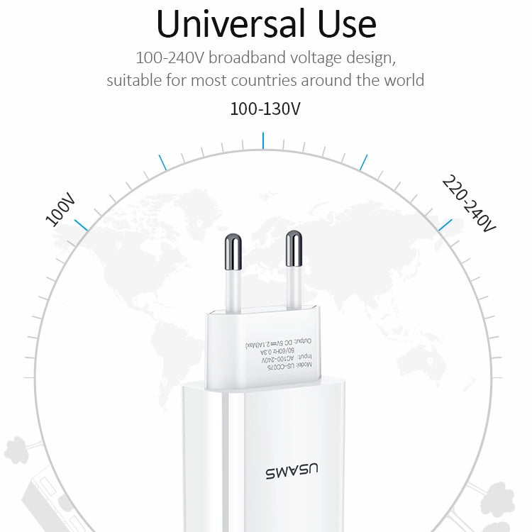 USAMS US-CC075 T18 2.1A Cargador de viaje USB único, enchufe de la UE, EU Plug
