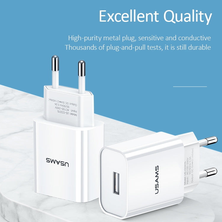 USAMS US-CC075 T18 2.1A Cargador de viaje USB único, enchufe de la UE, EU Plug