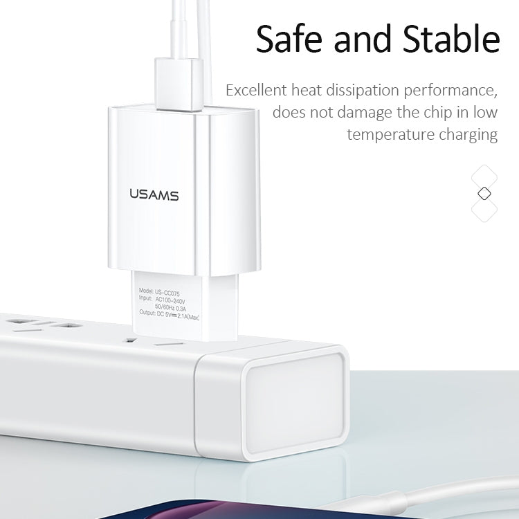 USAMS US-CC075 T18 2.1A Cargador de viaje USB único, enchufe de la UE, EU Plug
