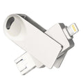 S29 3 en 1 64GB Micro USB + USB + Disco flash Twister de metal con interfaz de 8 pines, 64GB