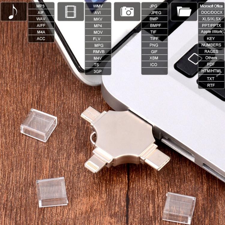 Cross 4 en 1 16GB 8 pines + Micro USB + USB-C / Type-C + USB 3.0 Disco flash de metal, 16GB