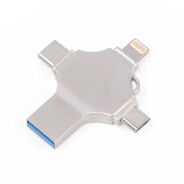Cross 4 en 1 64GB 8 pines + Micro USB + USB-C / Type-C + USB 3.0 Disco flash de metal, 64GB