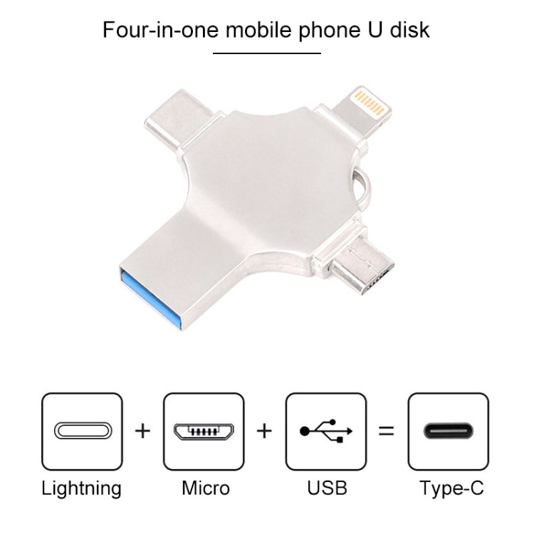 Cross 4 en 1 64GB 8 pines + Micro USB + USB-C / Type-C + USB 3.0 Disco flash de metal, 64GB