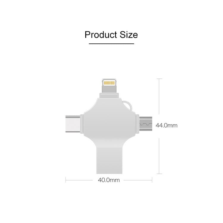 Cross 4 en 1 64GB 8 pines + Micro USB + USB-C / Type-C + USB 3.0 Disco flash de metal, 64GB