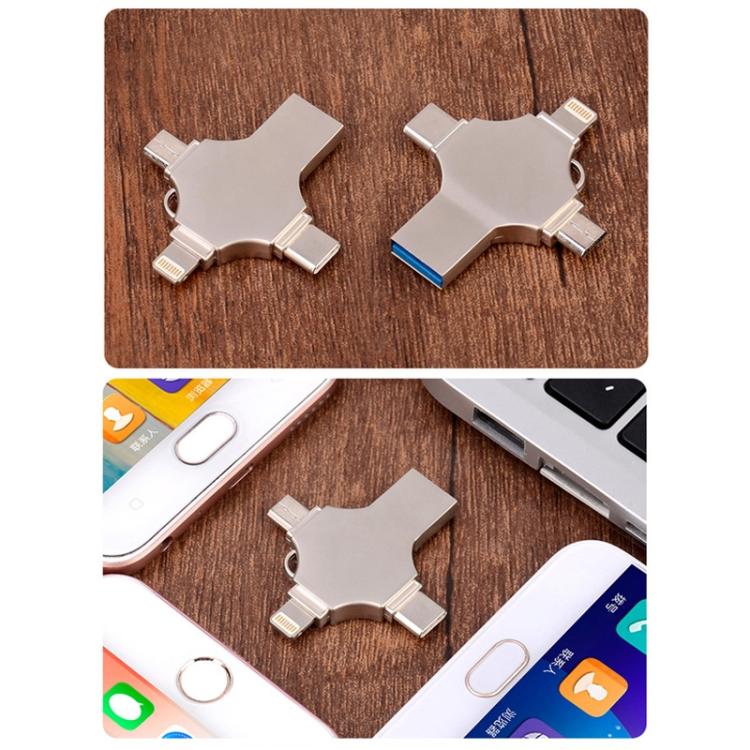 Cross 4 en 1 64GB 8 pines + Micro USB + USB-C / Type-C + USB 3.0 Disco flash de metal, 64GB