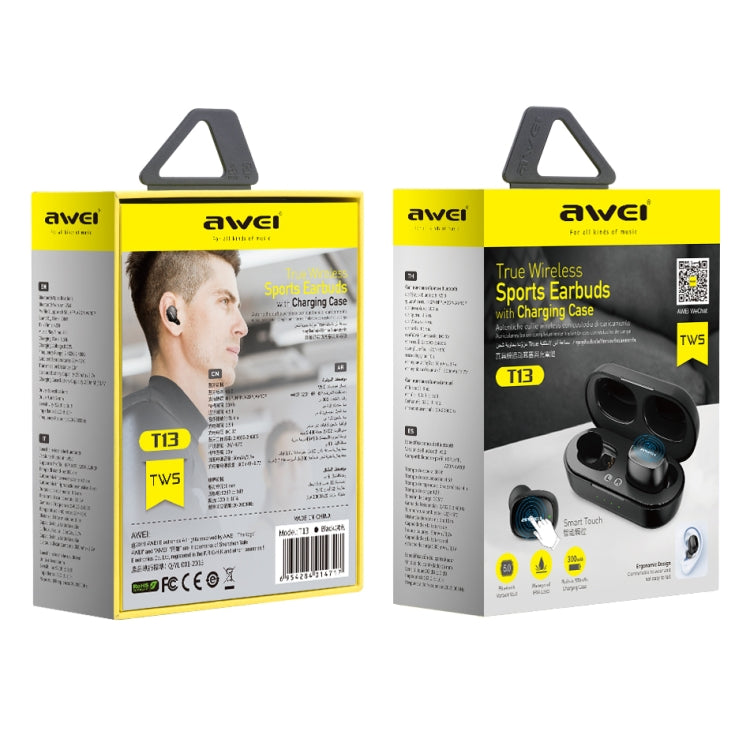 awei T13 TWS Bluetooth V5.0 Ture Auriculares deportivos inalámbricos con estuche de carga