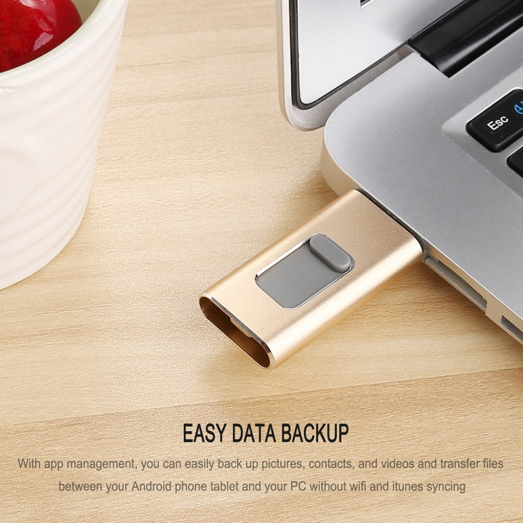 Richwell 3 en 1 64G Type-C + 8 Pin + USB 3.0 Disco flash push-pull de metal con función OTG