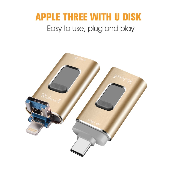 Richwell 3 en 1 128G Type-C + 8 Pin + USB 3.0 Disco flash push-pull de metal con función OTG