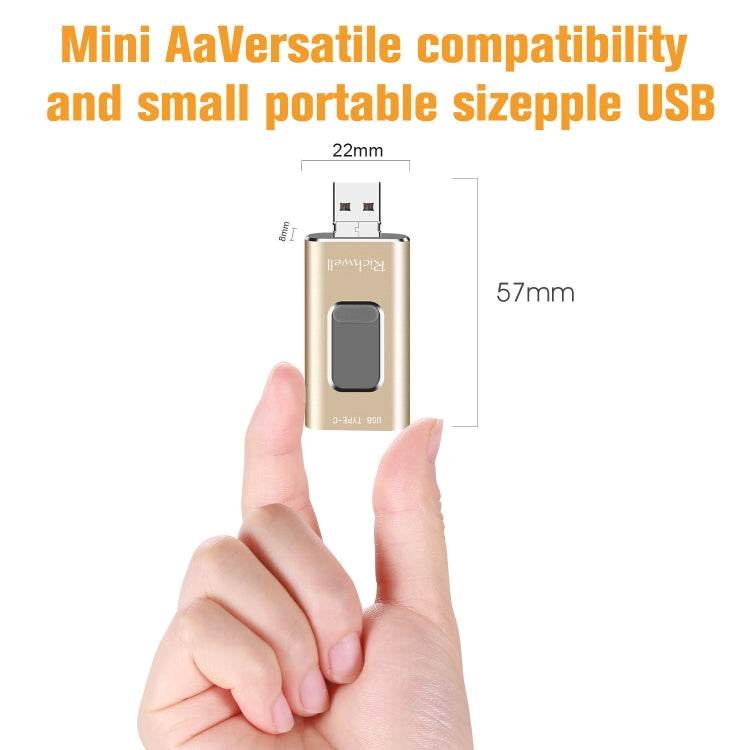Richwell 3 en 1 128G Type-C + 8 Pin + USB 3.0 Disco flash push-pull de metal con función OTG