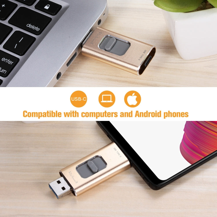 Richwell 3 en 1 128G Type-C + 8 Pin + USB 3.0 Disco flash push-pull de metal con función OTG