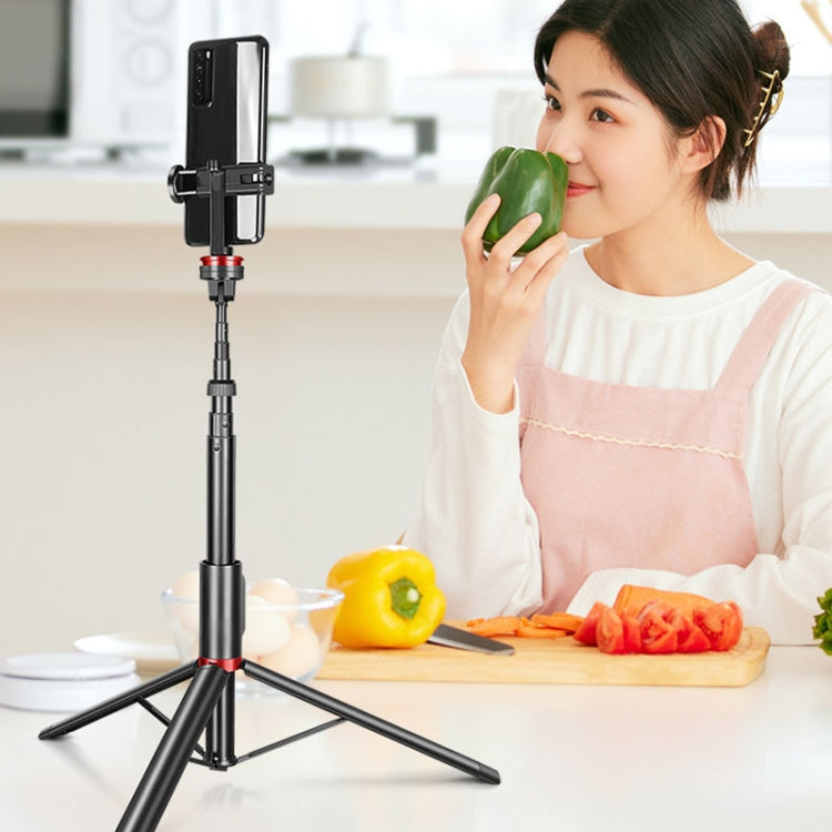 Soporte para trípode de piso en vivo con Bluetooth Selfie Stick para teléfono móvil de aleación de aluminio, altura: 1,5 m, Height: 1.5m