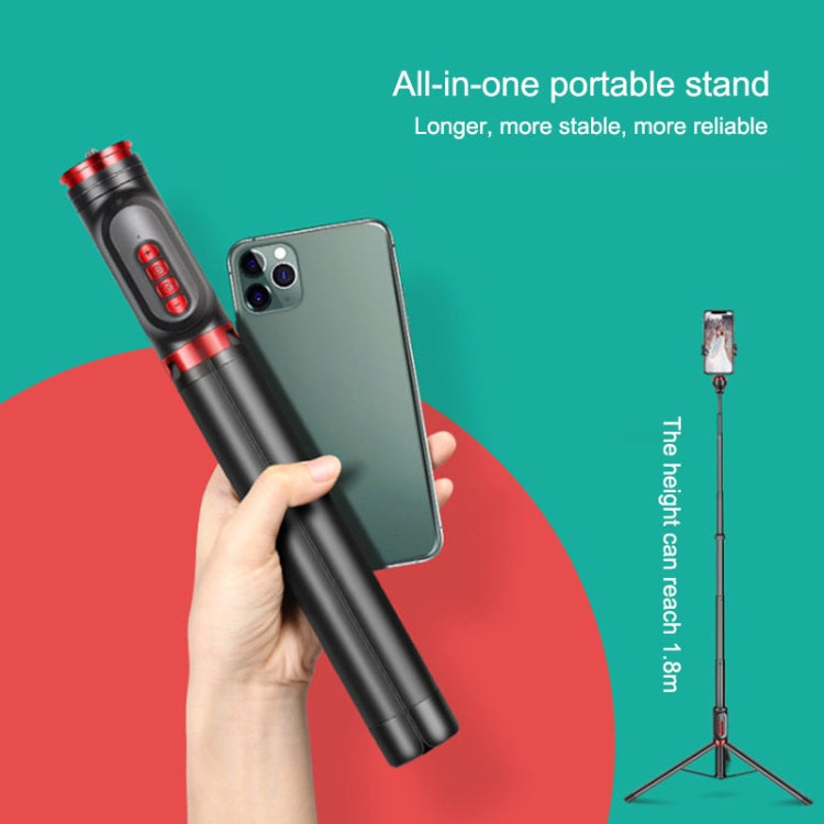 Soporte para trípode de piso en vivo con Bluetooth Selfie Stick para teléfono móvil de aleación de aluminio, altura: 1,8 m, Height: 1.8m