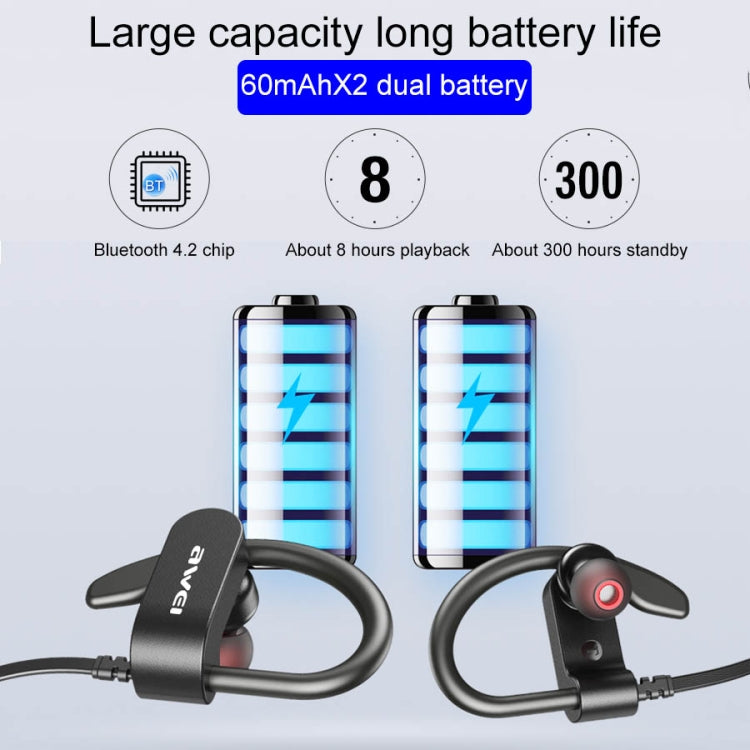Awei WT50 IPX4 Auricular inalámbrico Bluetooth impermeable montado en la oreja con micrófono, WT50