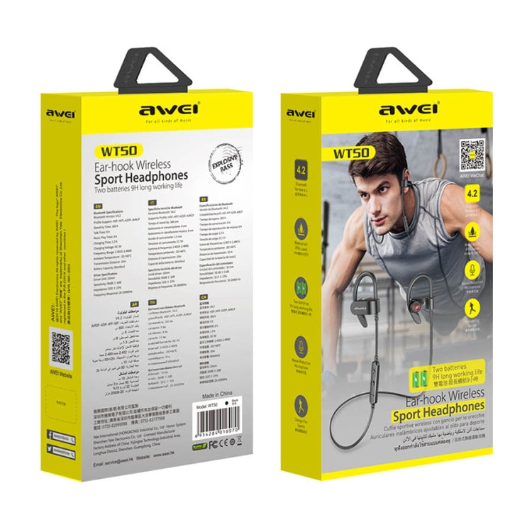 Awei WT50 IPX4 Auricular inalámbrico Bluetooth impermeable montado en la oreja con micrófono, WT50