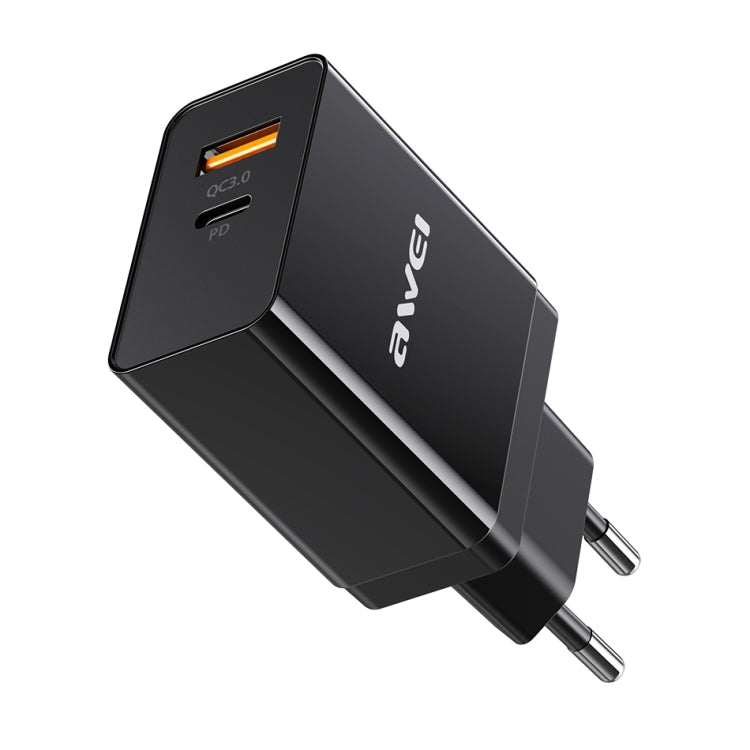 awei C-980 18W PD USB-C / Type-C + QC 3.0 Interfaz USB Cargador de viaje de carga rápida, enchufe de la UE