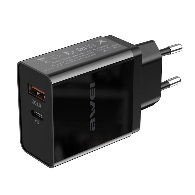 awei C-980 18W PD USB-C / Type-C + QC 3.0 Interfaz USB Cargador de viaje de carga rápida, enchufe de la UE