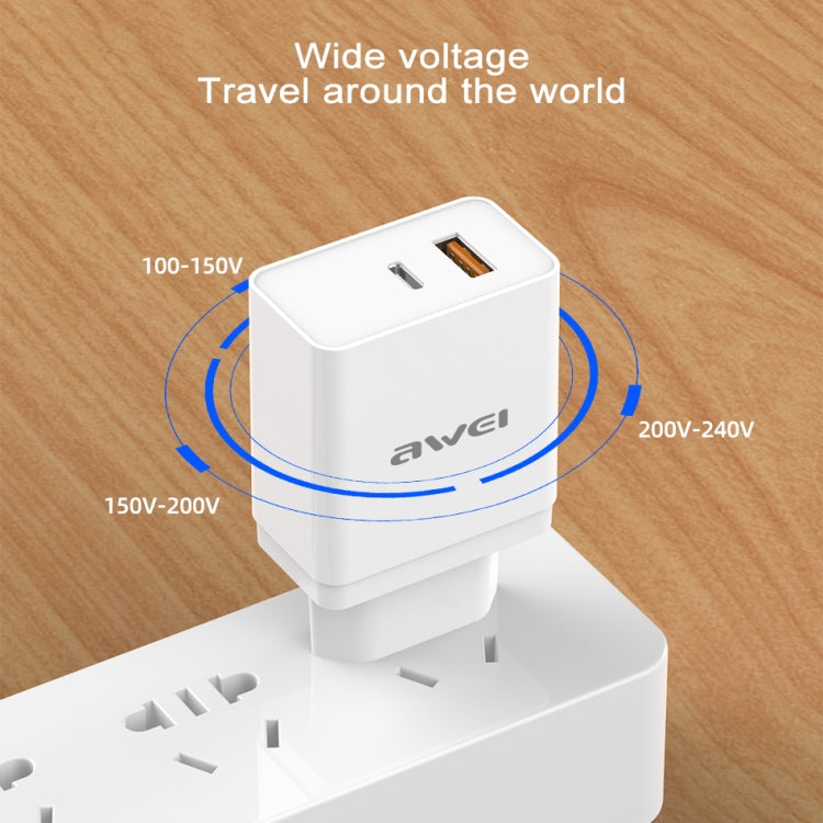 awei C-980 18W PD USB-C / Type-C + QC 3.0 Interfaz USB Cargador de viaje de carga rápida, enchufe de la UE