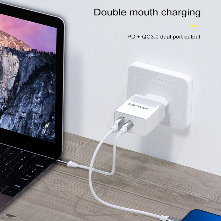 awei C-980 18W PD USB-C / Type-C + QC 3.0 Interfaz USB Cargador de viaje de carga rápida, enchufe de la UE