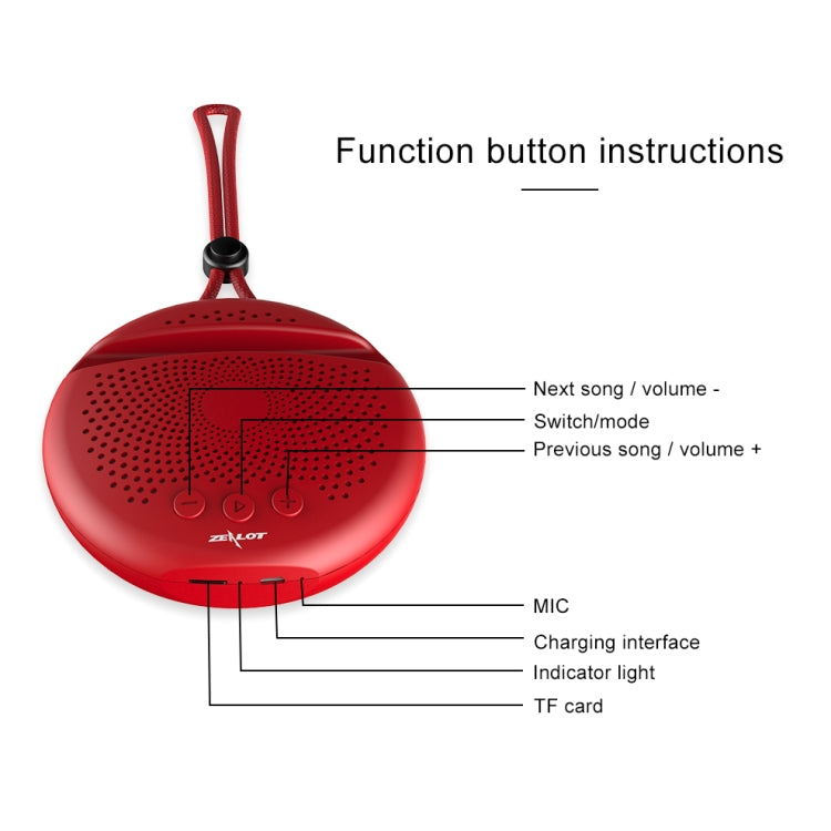 ZEALOT S24 Altavoz Bluetooth estéreo portátil con cordón y soporte para ranura para tarjeta móvil, admite llamadas manos libres y tarjeta TF, S24
