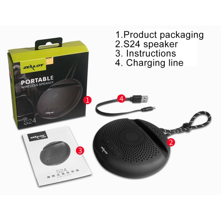 ZEALOT S24 Altavoz Bluetooth estéreo portátil con cordón y soporte para ranura para tarjeta móvil, admite llamadas manos libres y tarjeta TF, S24