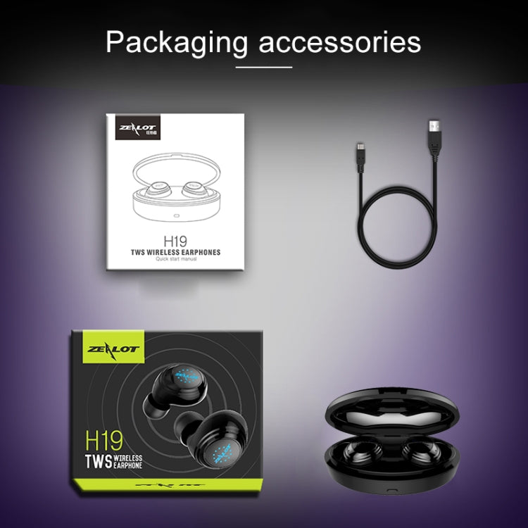 ZEALOT H19 TWS Bluetooth 5.0 Auricular Bluetooth inalámbrico táctil con caja de carga magnética, compatible con llamadas HD y conexión automática Bluetooth, H19