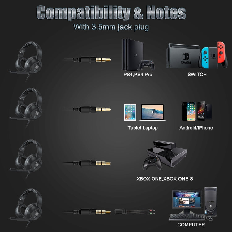 ONIKUMA K19 Auriculares para juegos ajustables con luz de enchufe único y micrófono