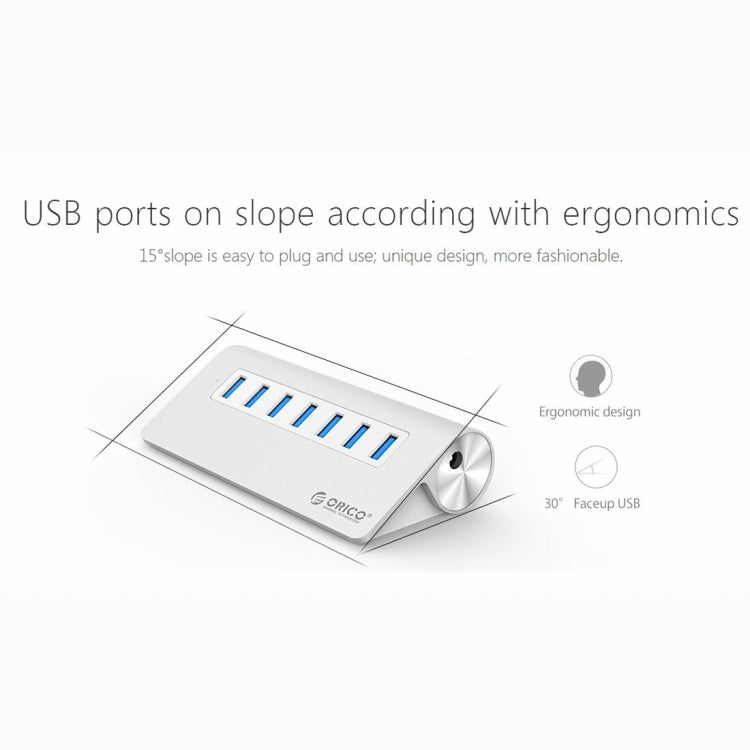 ORICO M3H7-V1 Aleación de aluminio 7 puertos USB 3.0 HUB con adaptador de corriente de 30W, M3H7-V1