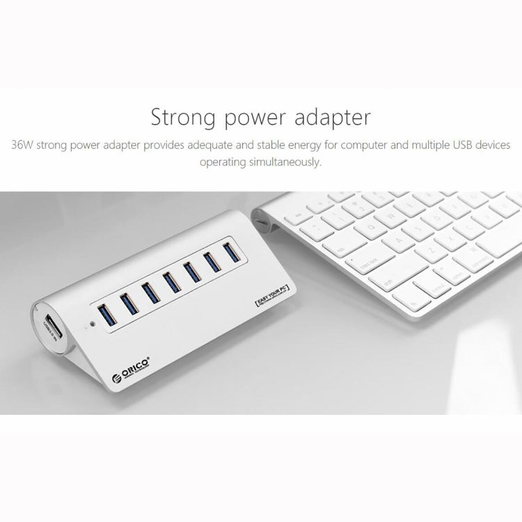 ORICO M3H7-V1 Aleación de aluminio 7 puertos USB 3.0 HUB con adaptador de corriente de 30W, M3H7-V1
