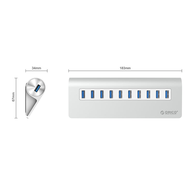 ORICO M3H10-U3-V2 HUB de aleación de aluminio de 10 puertos USB 3.0, M3H10-U3-V2