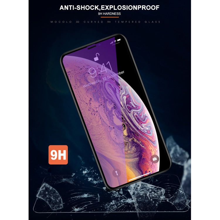 Para iPhone 11 Pro / XS / X mocolo 0,33 mm 9H 3D Película de vidrio templado anti-rayos azules con borde redondo, iPhone XS / X
