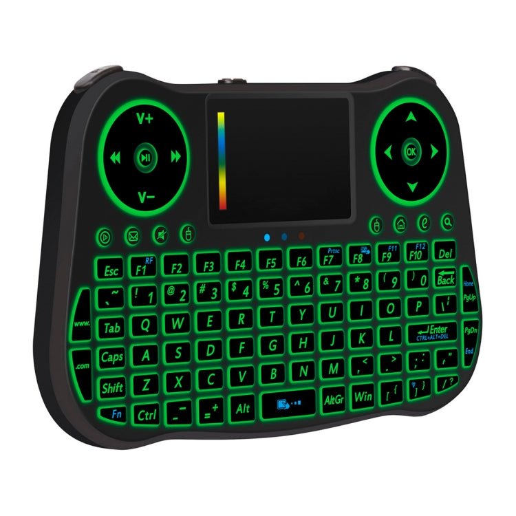 MT08 Mini teclado QWERTY inalámbrico Air Mouse de 2,4 GHz con retroiluminación colorida, panel táctil y control multimedia para PC, TV, MT08