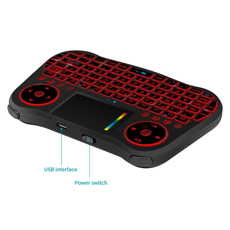 MT08 Mini teclado QWERTY inalámbrico Air Mouse de 2,4 GHz con retroiluminación colorida, panel táctil y control multimedia para PC, TV, MT08