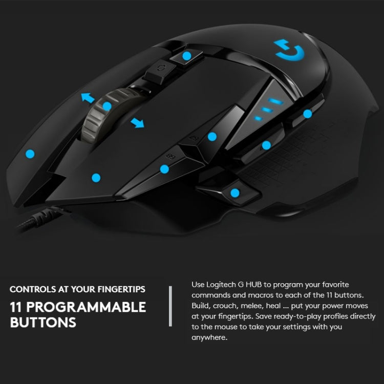 Ratón para juegos con cable Logitech G502 HERO con 11 botones, longitud: 2,1 m