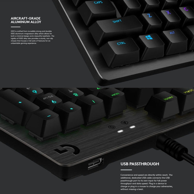 Teclado mecánico para juegos con cable Logitech G512 RGB de eje L, longitud: 1,8 m, Logitech G512 L-axis