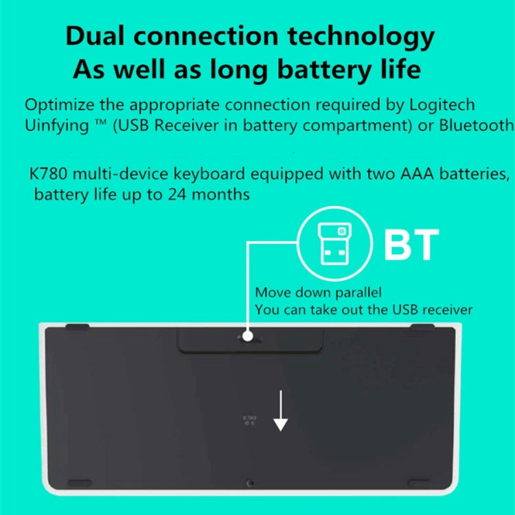 Logitech K780 Multidispositivo Bluetooth + Teclado inalámbrico unificador de modo dual con soporte