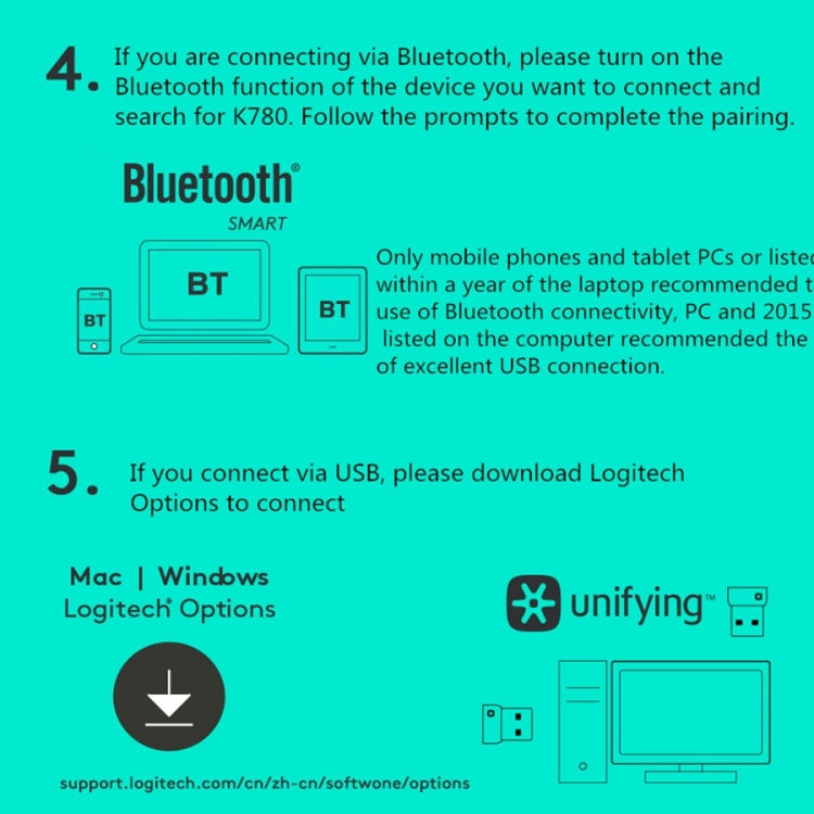 Logitech K780 Multidispositivo Bluetooth + Teclado inalámbrico unificador de modo dual con soporte