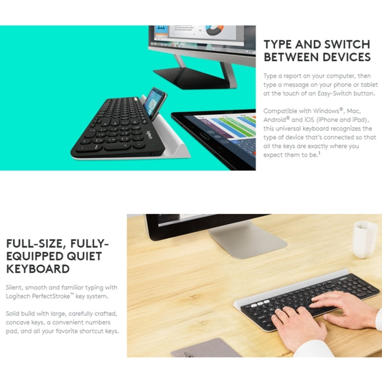 Logitech K780 Multidispositivo Bluetooth + Teclado inalámbrico unificador de modo dual con soporte