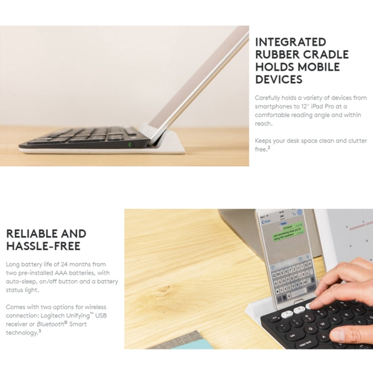 Logitech K780 Multidispositivo Bluetooth + Teclado inalámbrico unificador de modo dual con soporte