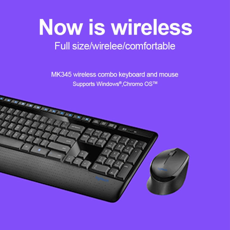 Logitech MK345 teclado inalámbrico de tamaño completo + juego de Ratón Óptico inalámbrico de 2,4 GHz y 1000DPI con nanoreceptor, Logitech MK345
