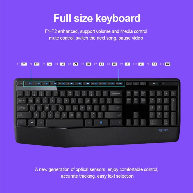 Logitech MK345 teclado inalámbrico de tamaño completo + juego de Ratón Óptico inalámbrico de 2,4 GHz y 1000DPI con nanoreceptor, Logitech MK345