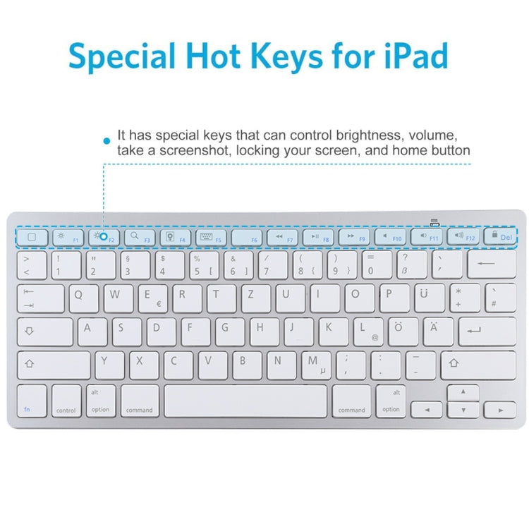 WB-8022 Teclado Bluetooth Inalámbrico Ultrafino para iPad, Samsung, Huawei, Xiaomi, Tablet PC o Smartphones, Teclas Alemanas, German Keys