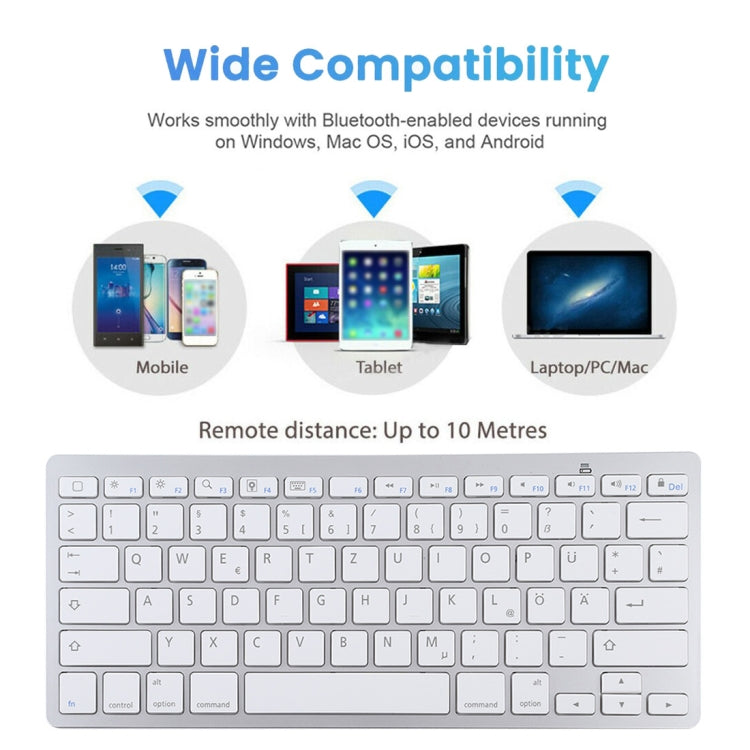 WB-8022 Teclado Bluetooth Inalámbrico Ultrafino para iPad, Samsung, Huawei, Xiaomi, Tablet PC o Smartphones, Teclas Alemanas, German Keys