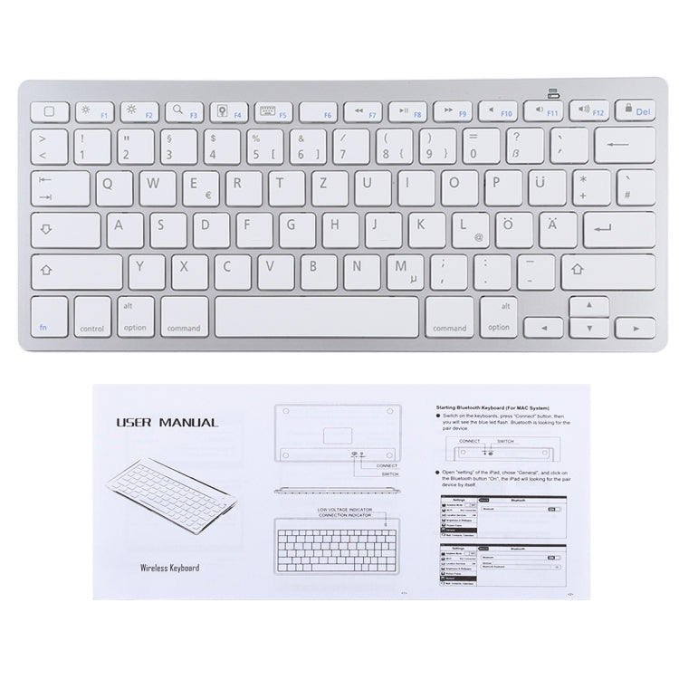 WB-8022 Teclado Bluetooth Inalámbrico Ultrafino para iPad, Samsung, Huawei, Xiaomi, Tablet PC o Smartphones, Teclas Alemanas, German Keys