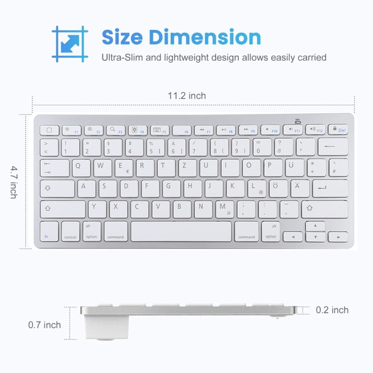 WB-8022 Teclado Bluetooth Inalámbrico Ultrafino para iPad, Samsung, Huawei, Xiaomi, Tablet PC o Smartphones, Teclas Alemanas, German Keys