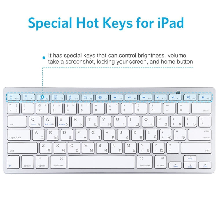 WB-8022 Teclado Bluetooth Inalámbrico Ultrafino para iPad, Samsung, Huawei, Xiaomi, Tablet PC o Smartphones, Teclas Rusas, Russian Keys