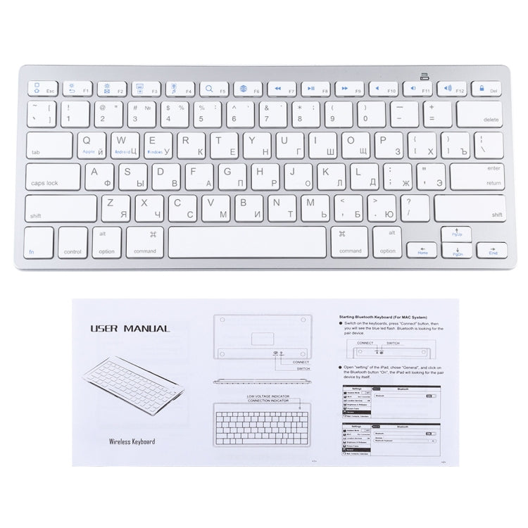 WB-8022 Teclado Bluetooth Inalámbrico Ultrafino para iPad, Samsung, Huawei, Xiaomi, Tablet PC o Smartphones, Teclas Rusas, Russian Keys