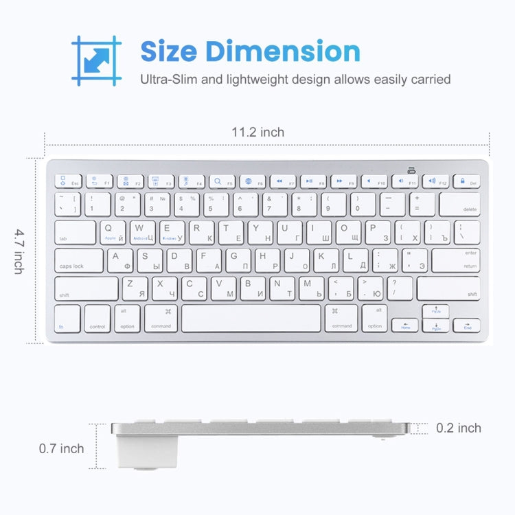 WB-8022 Teclado Bluetooth Inalámbrico Ultrafino para iPad, Samsung, Huawei, Xiaomi, Tablet PC o Smartphones, Teclas Rusas, Russian Keys